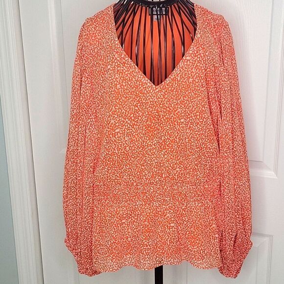 Sam and Jess Orange V Neck Blouse Size XL - Picture 10 of 10